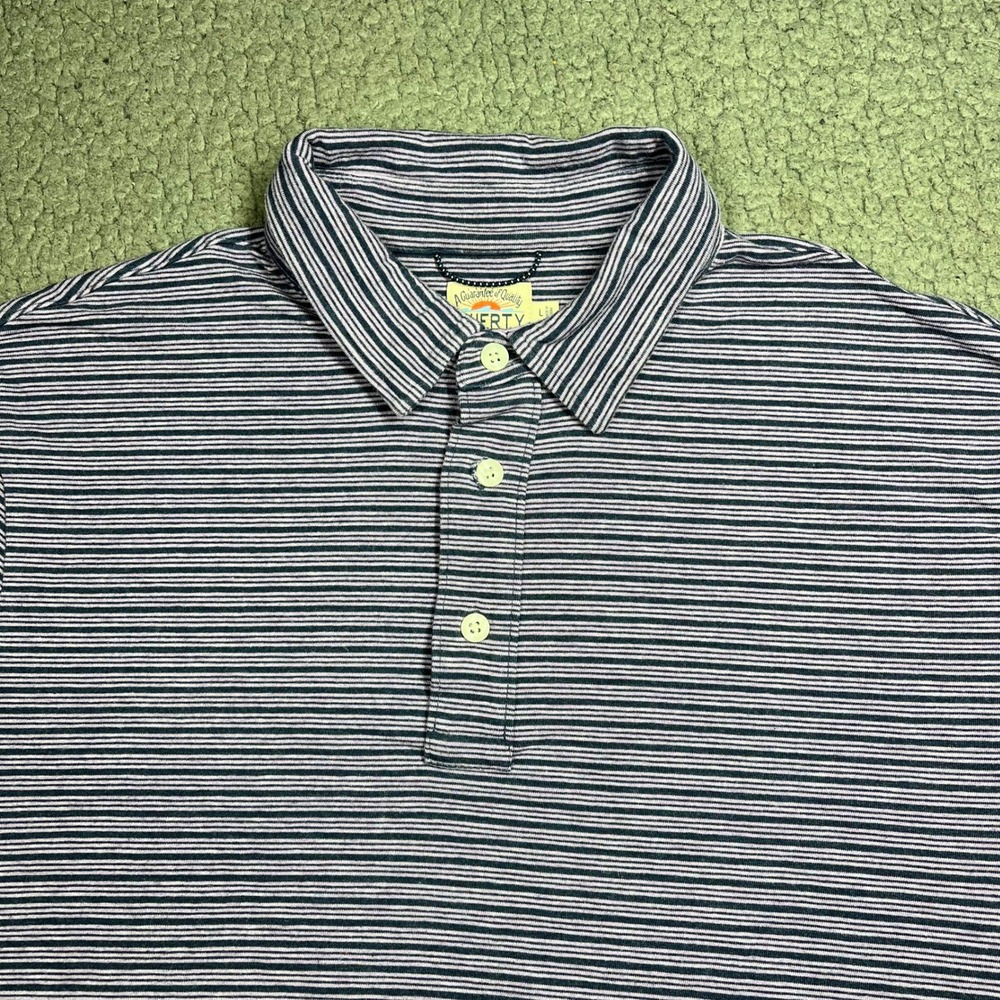 Faherty Brand Mens Large Navy White Striped Pima Cotton Modal Polo Shirt